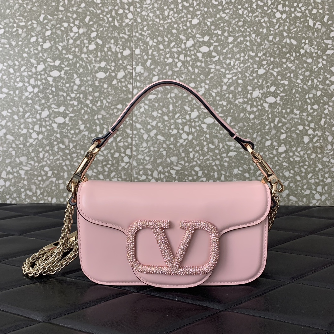 Valentino Garavani Loco Small Shoulder Bag in Nude Pink Calfskin Leather